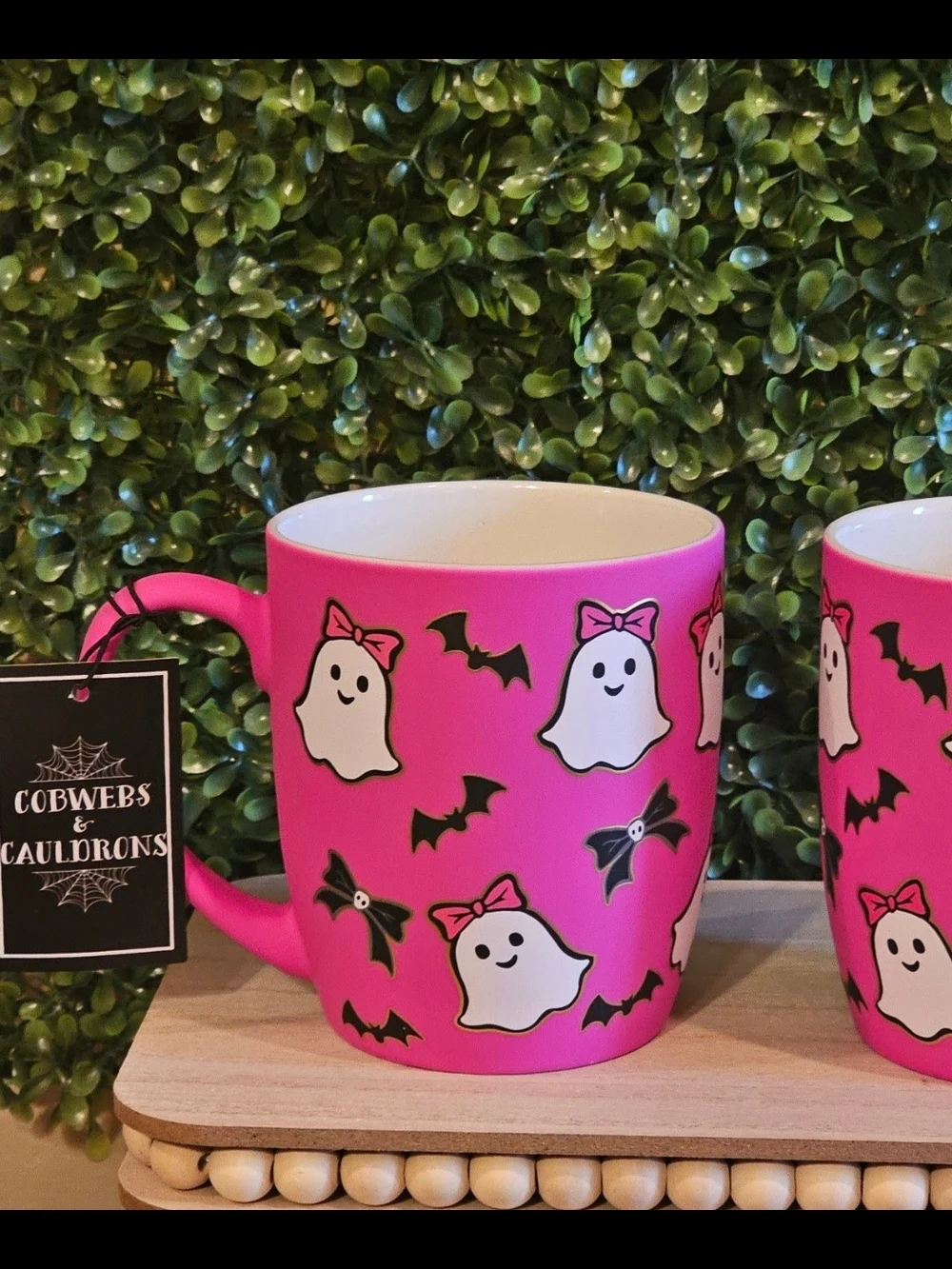 Coquette Pink Halloween Ghosts With Bows Ceramic Mugs